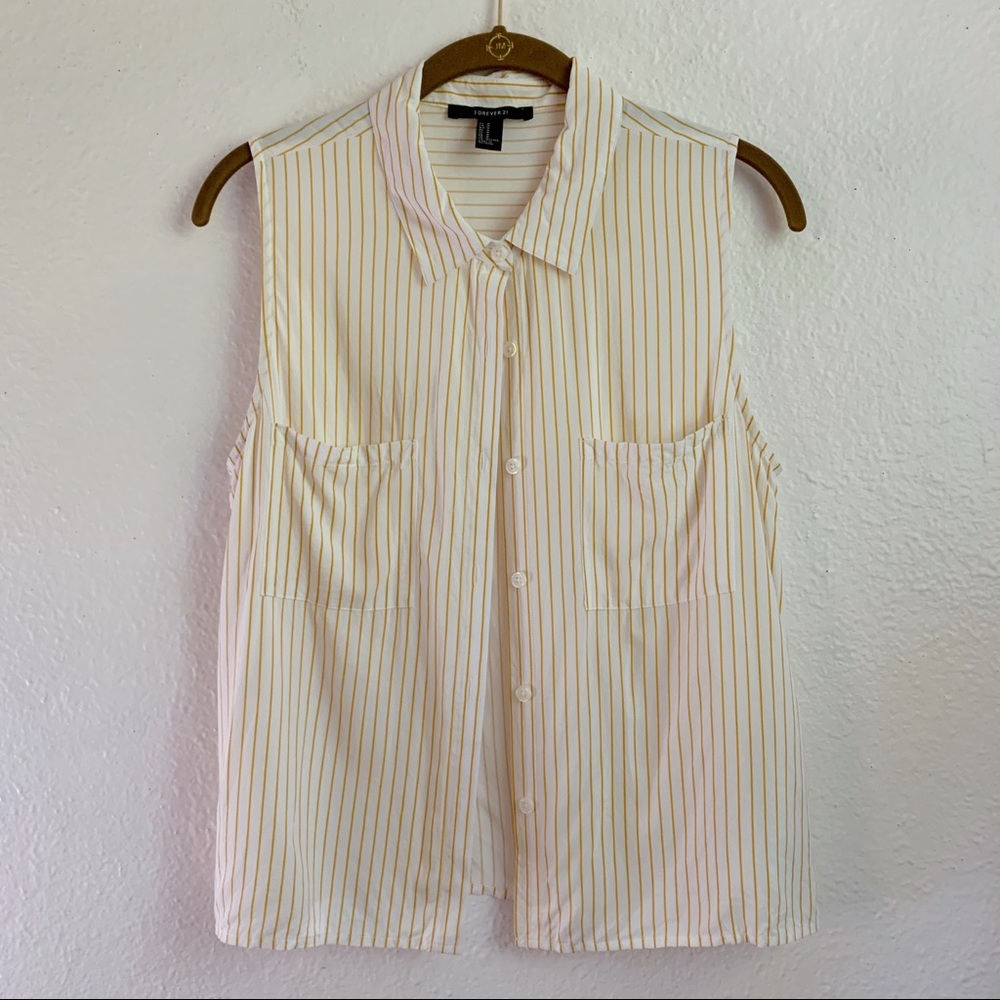F21 striped collared sleeveless shirt